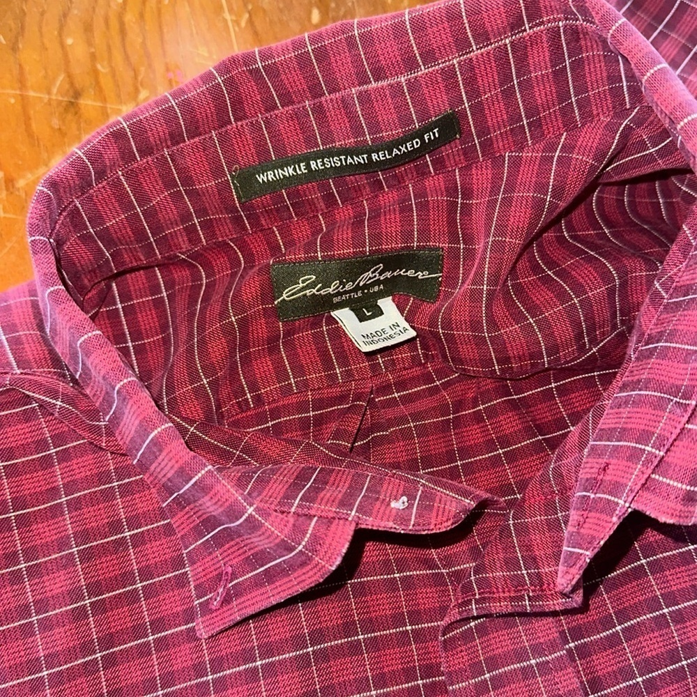 Eddie Bauer men’s red long sleeve plaid button down shirt size L - Picture 9 of 9